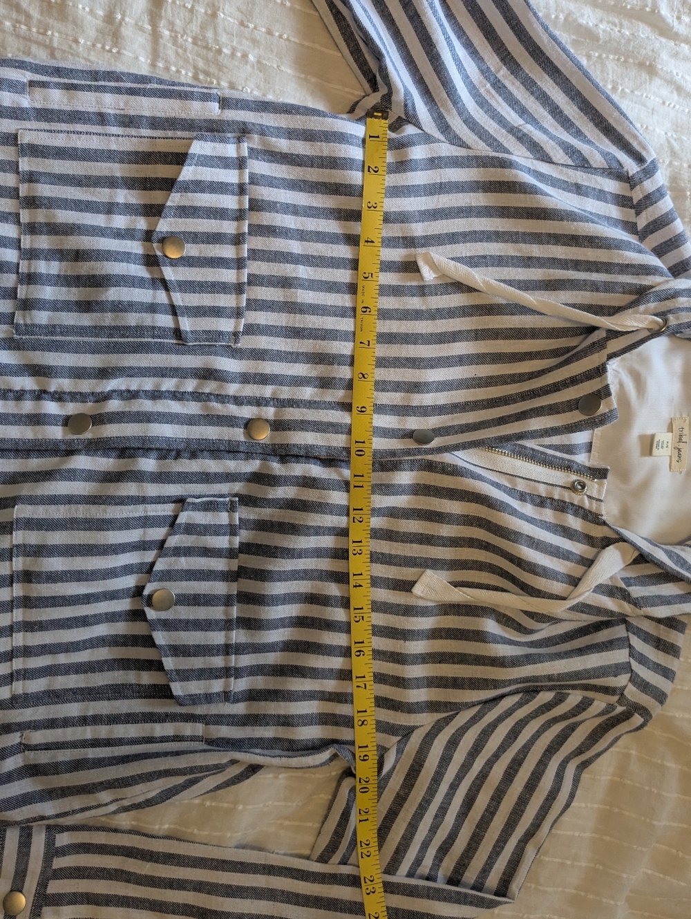 Tribal Jeans brand Striped Hooded Button Jacket in Blue & White, size P/S - Picture 7 of 9